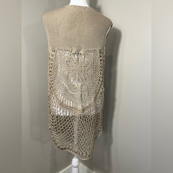 ✨Great Northern Indigo Large Tan Open Knit Cardigan Boho Vest - Picture 3 of 5